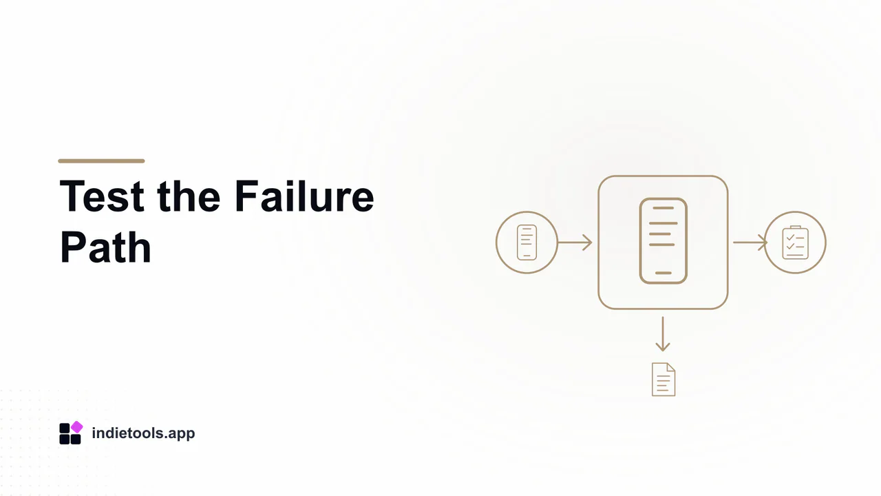 Test the Failure Path: phone illustration with IndieTools branding