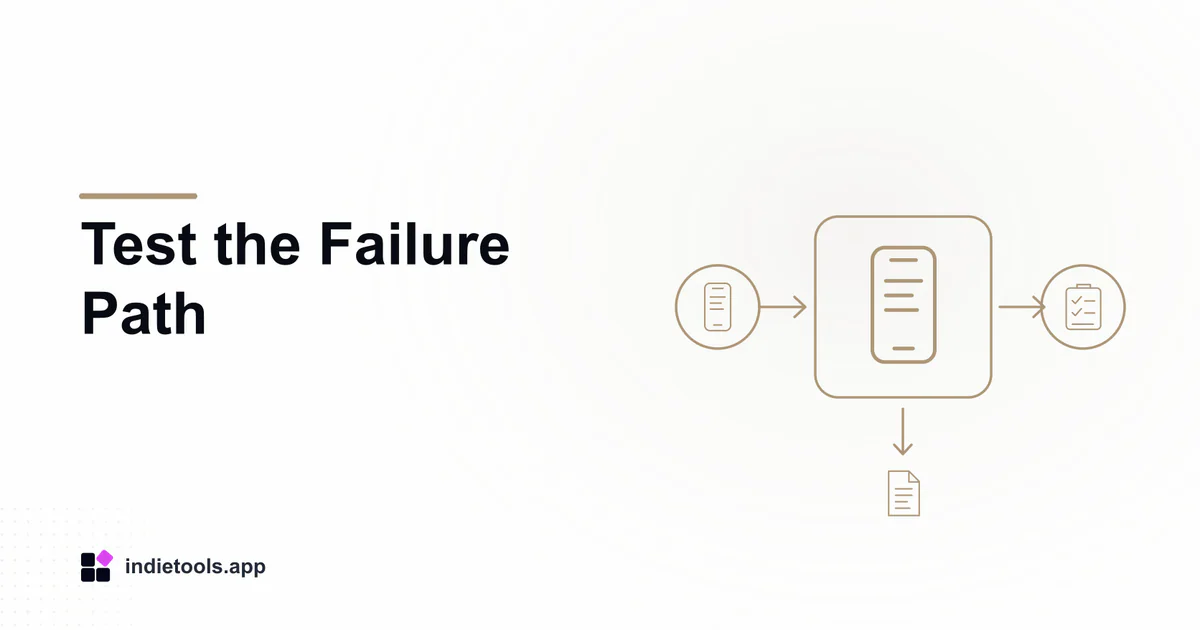 Test the Failure Path: phone illustration with IndieTools branding