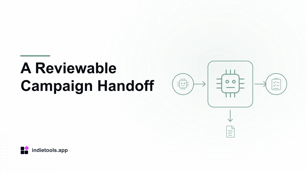 A Reviewable Campaign Handoff: ai illustration with IndieTools branding