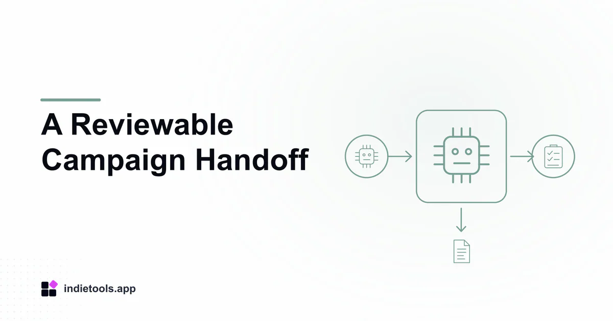 A Reviewable Campaign Handoff: ai illustration with IndieTools branding