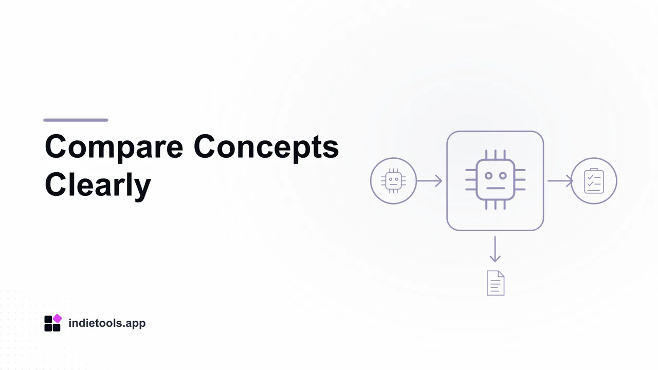Compare Concepts Clearly: ai illustration with IndieTools branding