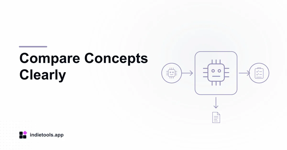 Compare Concepts Clearly: ai illustration with IndieTools branding
