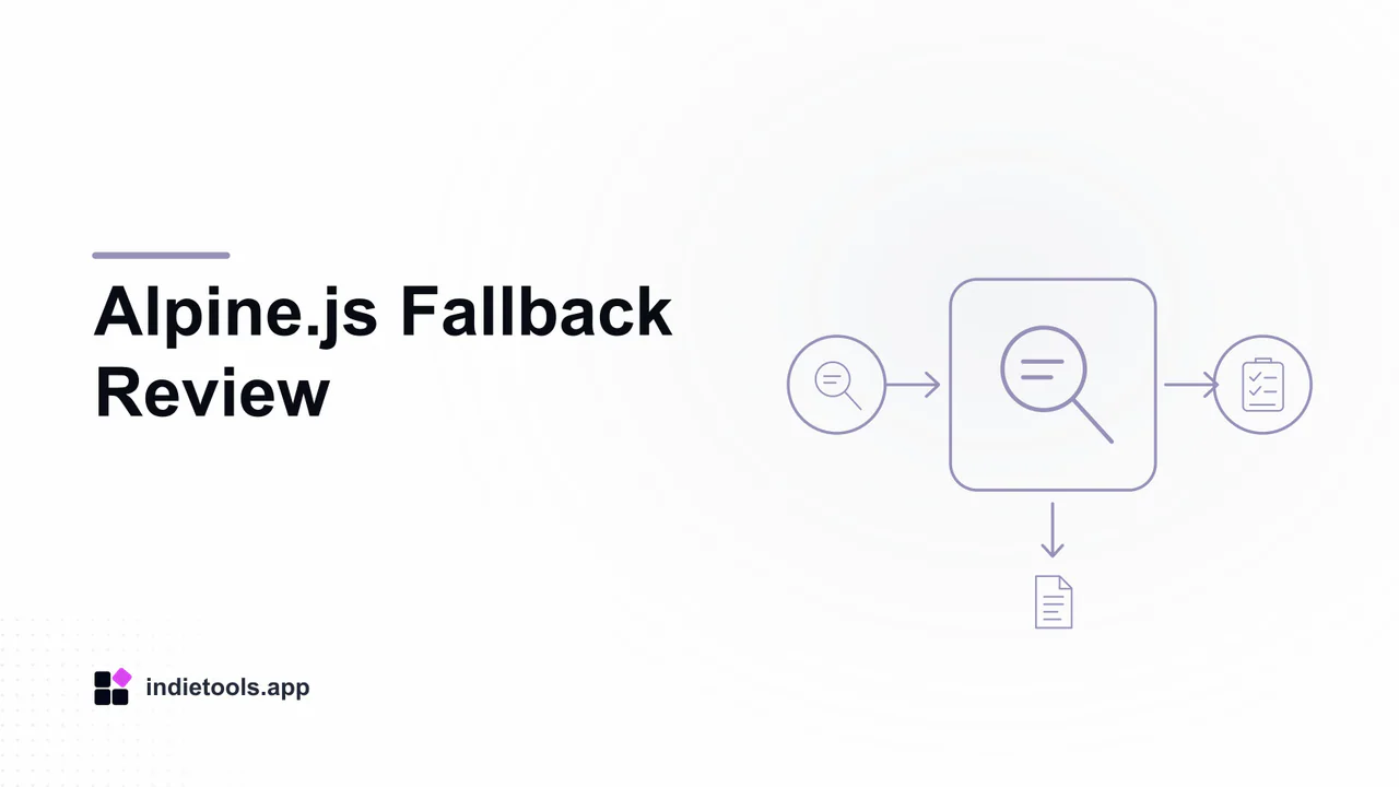 Alpine.js Fallback Review: search illustration with IndieTools branding