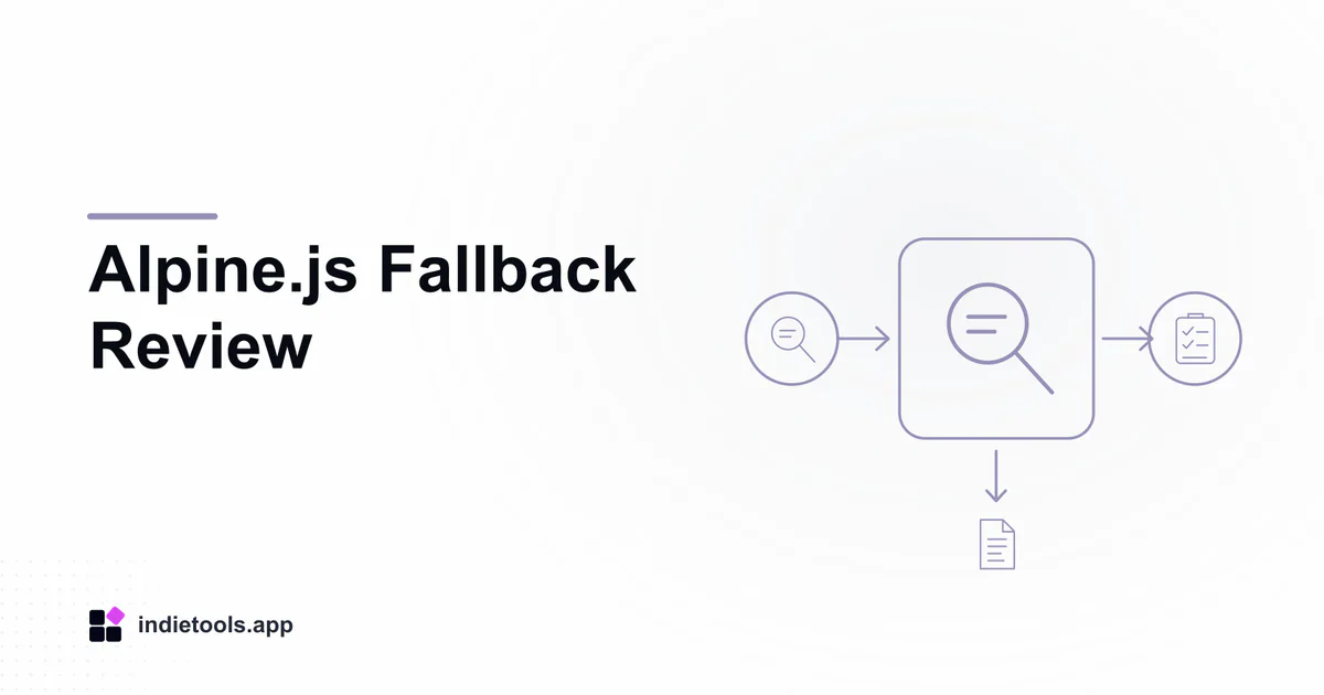 Alpine.js Fallback Review: search illustration with IndieTools branding