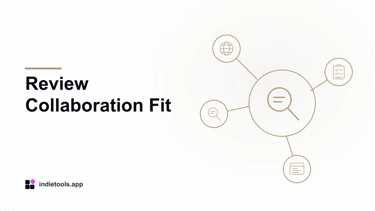 Review Collaboration Fit: search illustration with IndieTools branding