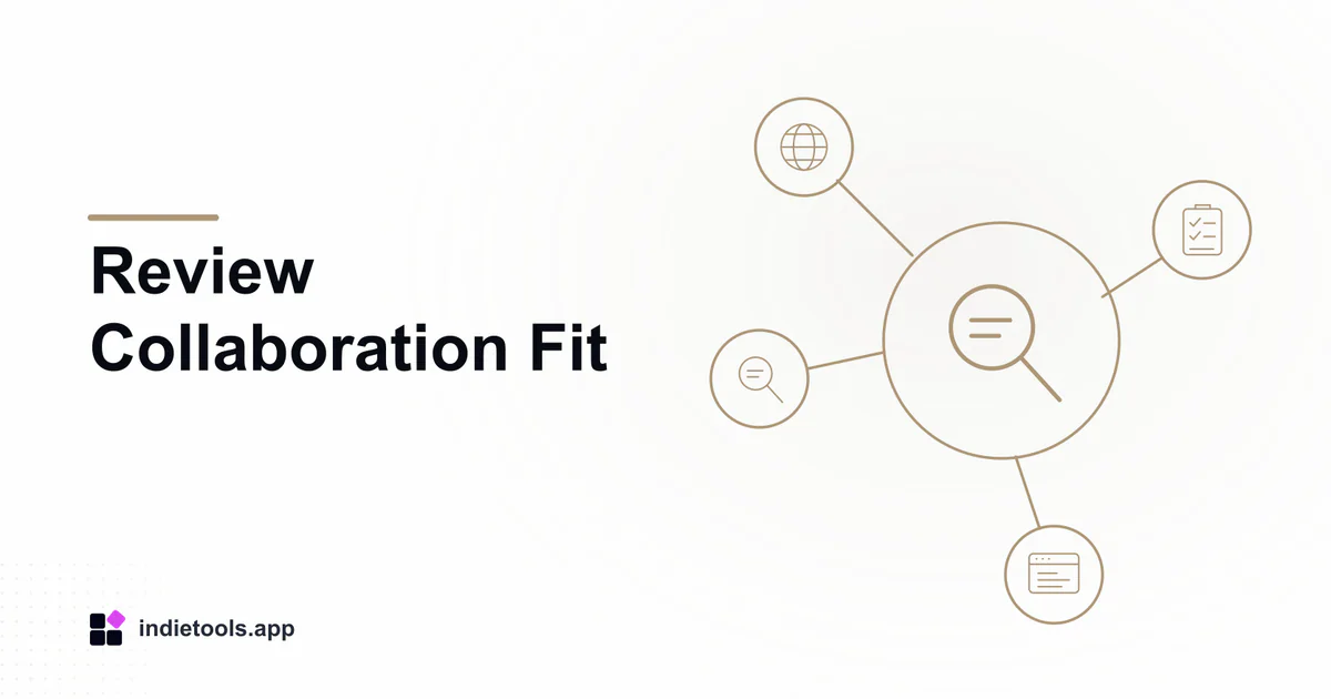 Review Collaboration Fit: search illustration with IndieTools branding