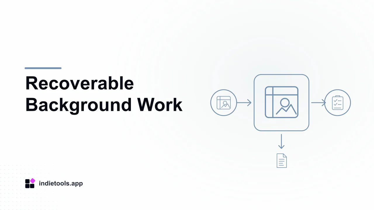 Recoverable Background Work: design illustration with IndieTools branding