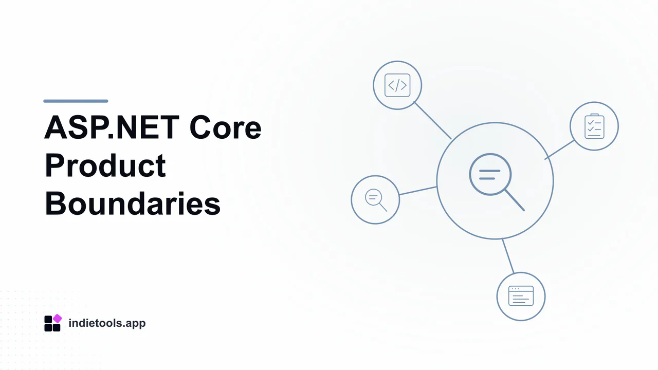 ASP.NET Core Product Boundaries: search illustration with IndieTools branding