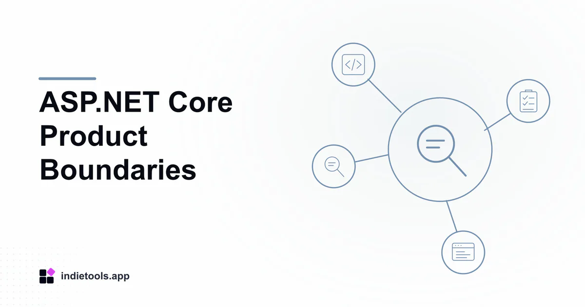 ASP.NET Core Product Boundaries: search illustration with IndieTools branding