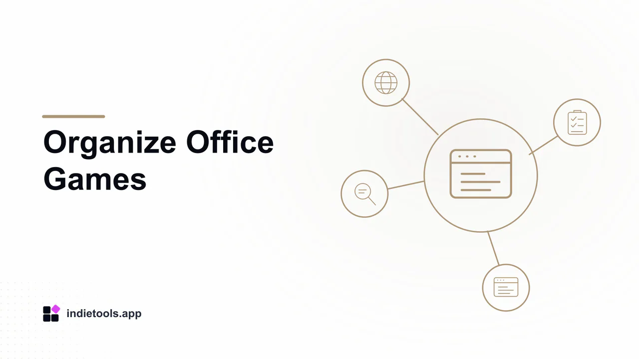 Organize Office Games: browser illustration with IndieTools branding