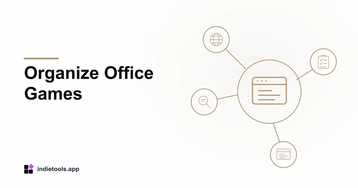 Organize Office Games: browser illustration with IndieTools branding
