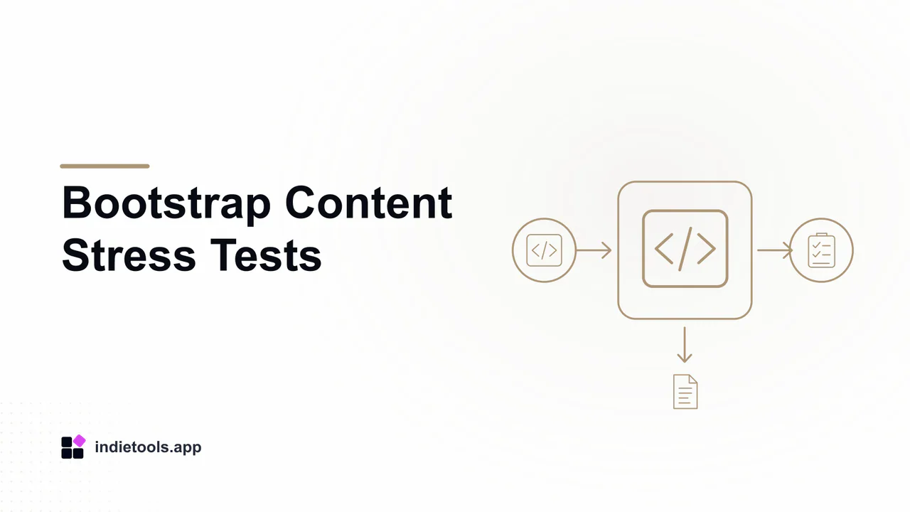 Bootstrap Content Stress Tests: code illustration with IndieTools branding