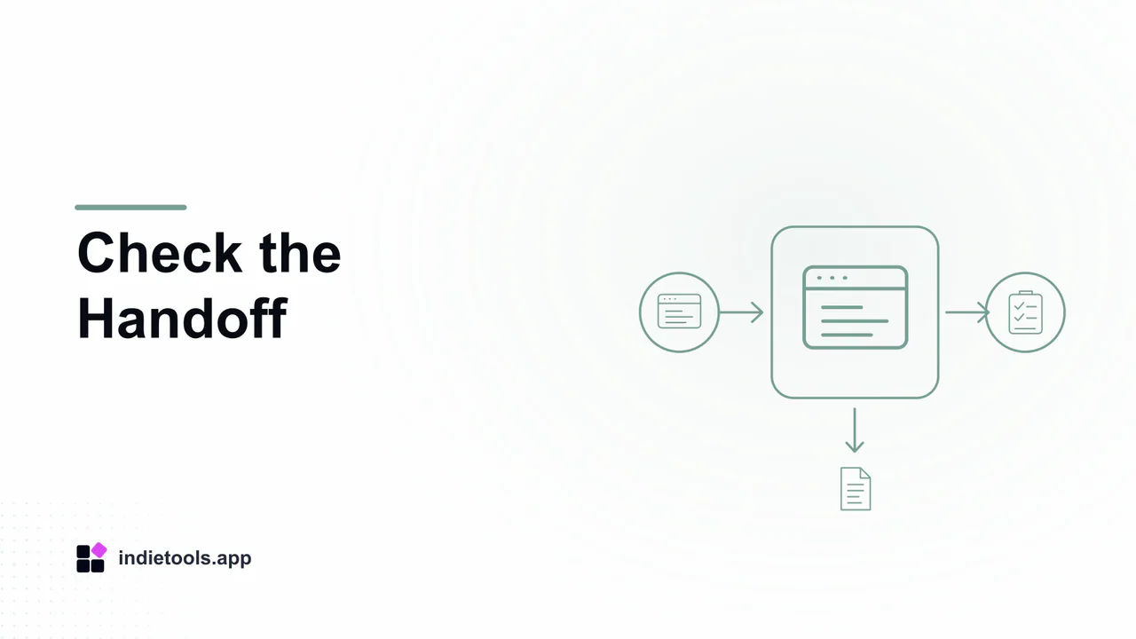Check the Handoff: browser illustration with IndieTools branding