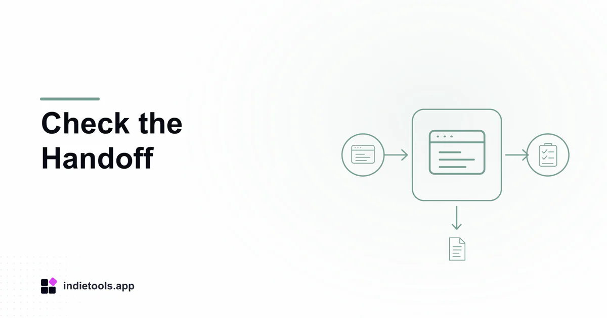 Check the Handoff: browser illustration with IndieTools branding