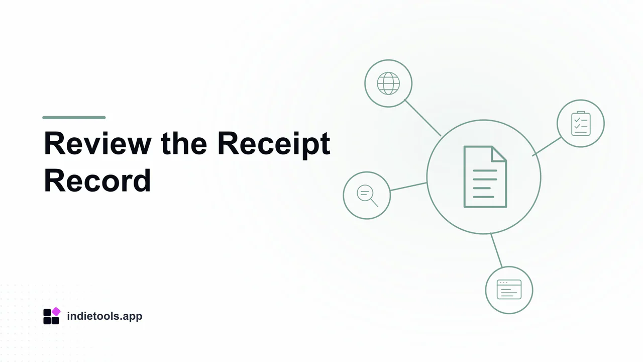 Review the Receipt Record: document illustration with IndieTools branding
