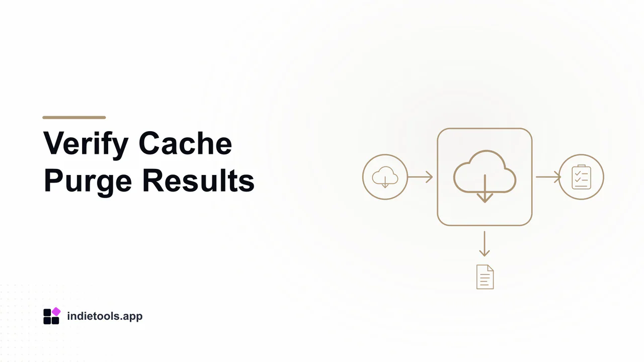 Verify Cache Purge Results: cloud illustration with IndieTools branding