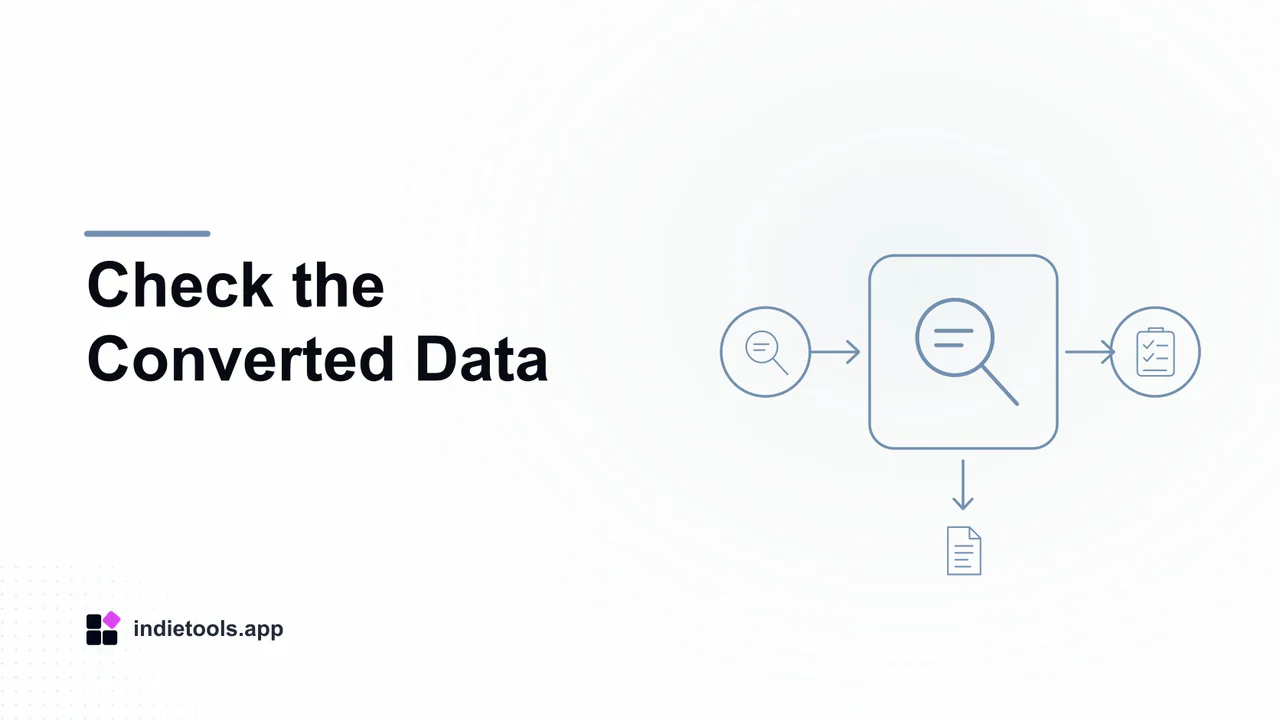 Check the Converted Data: search illustration with IndieTools branding