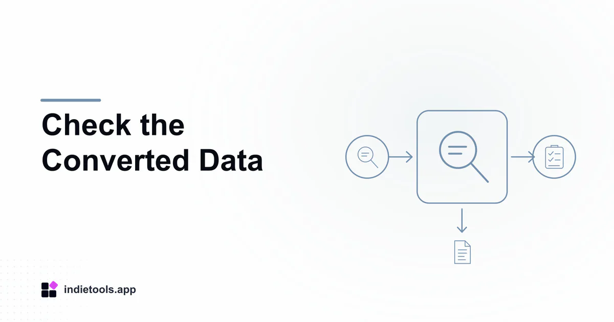 Check the Converted Data: search illustration with IndieTools branding