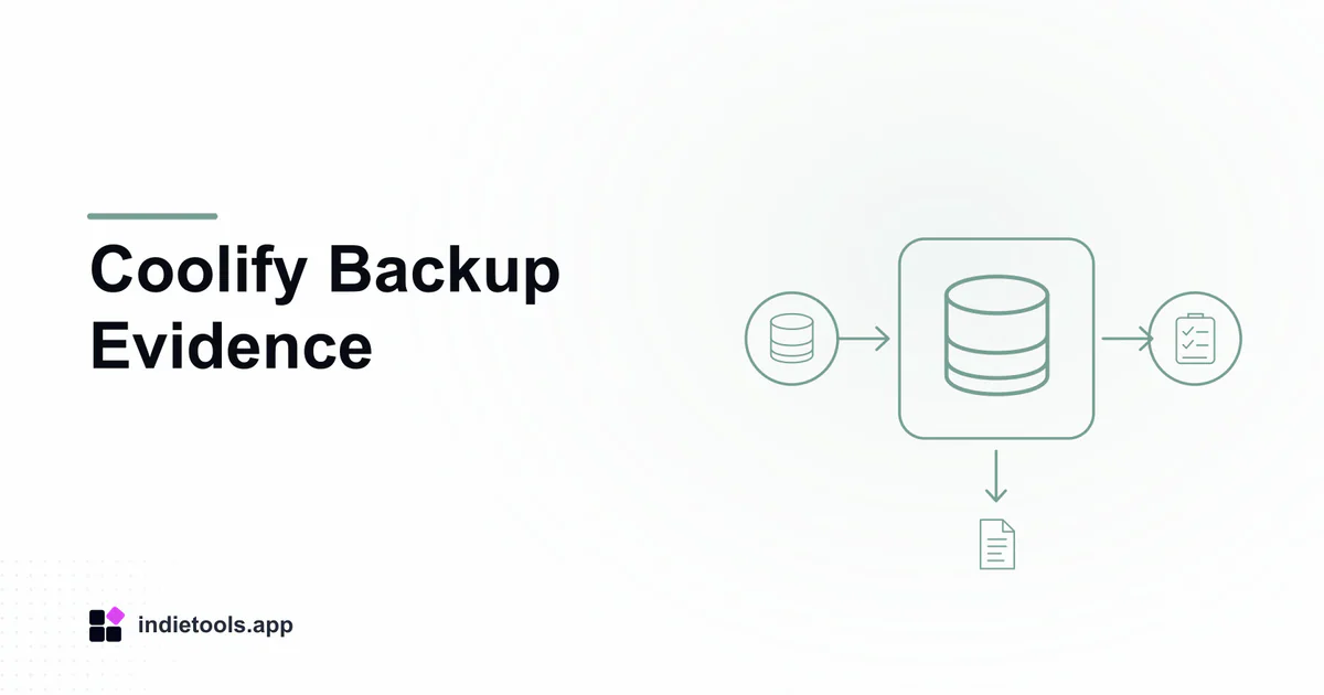Coolify Backup Evidence: database illustration with IndieTools branding