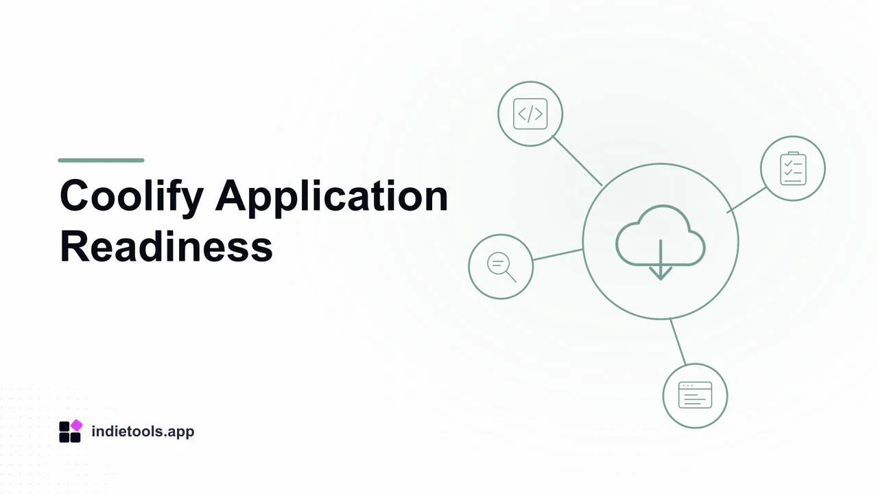 Coolify Application Readiness: cloud illustration with IndieTools branding