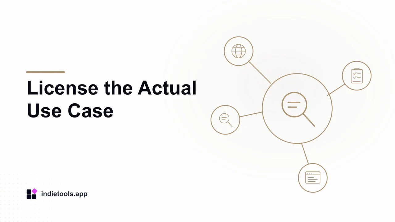 License the Actual Use Case: search illustration with IndieTools branding