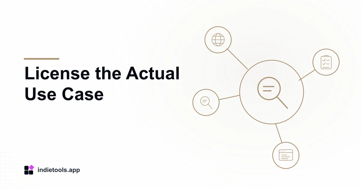 License the Actual Use Case: search illustration with IndieTools branding