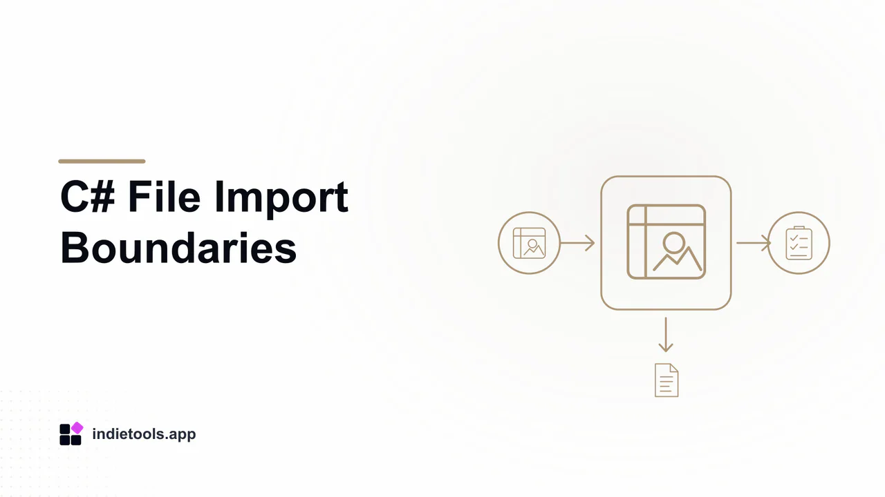 C# File Import Boundaries: design illustration with IndieTools branding