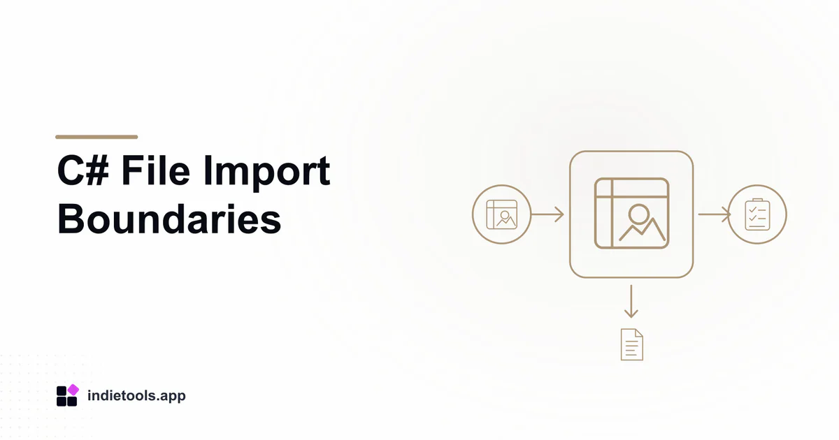 C# File Import Boundaries: design illustration with IndieTools branding