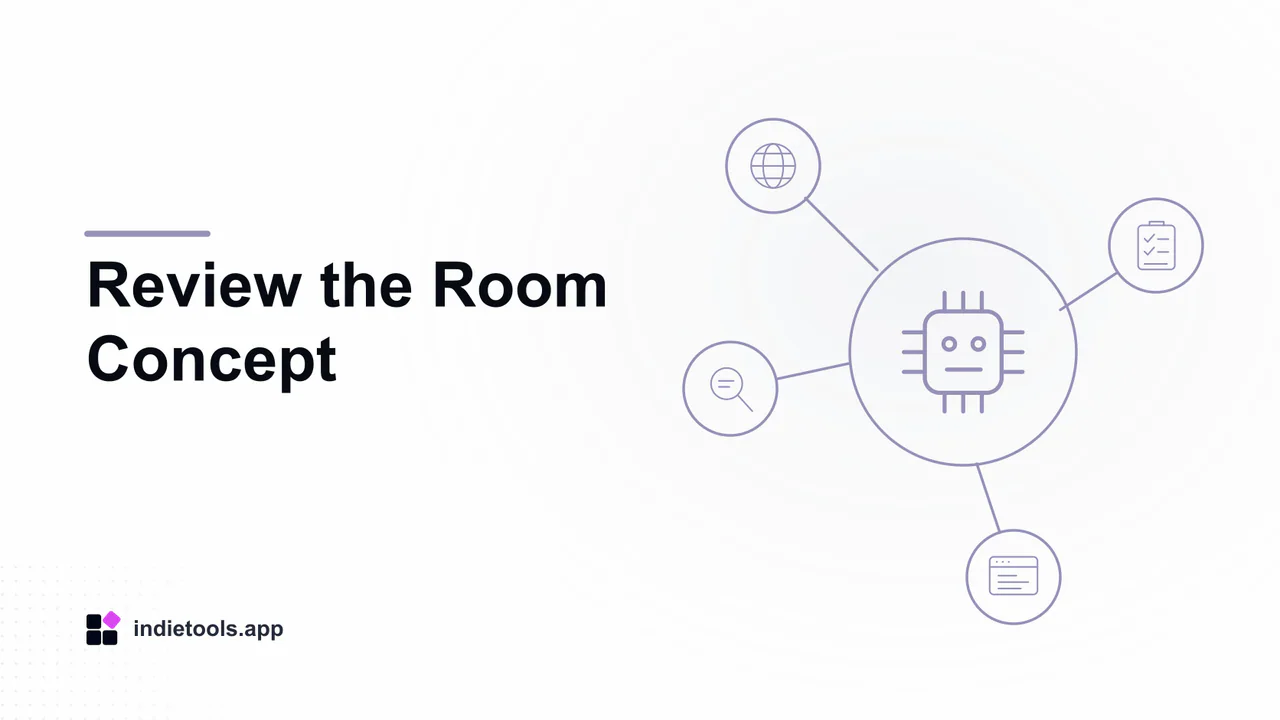 Review the Room Concept: ai illustration with IndieTools branding