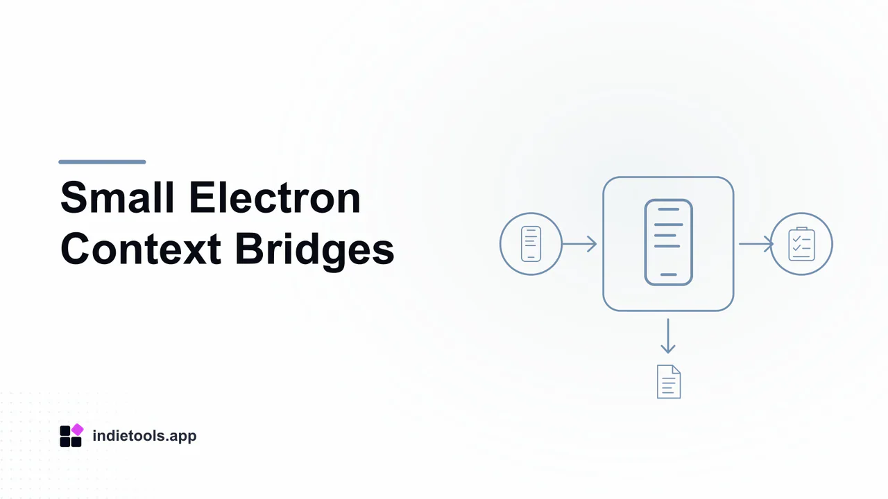 Small Electron Context Bridges: phone illustration with IndieTools branding