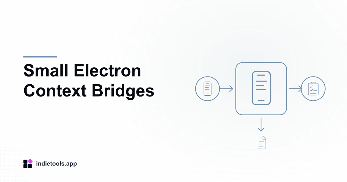 Small Electron Context Bridges: phone illustration with IndieTools branding