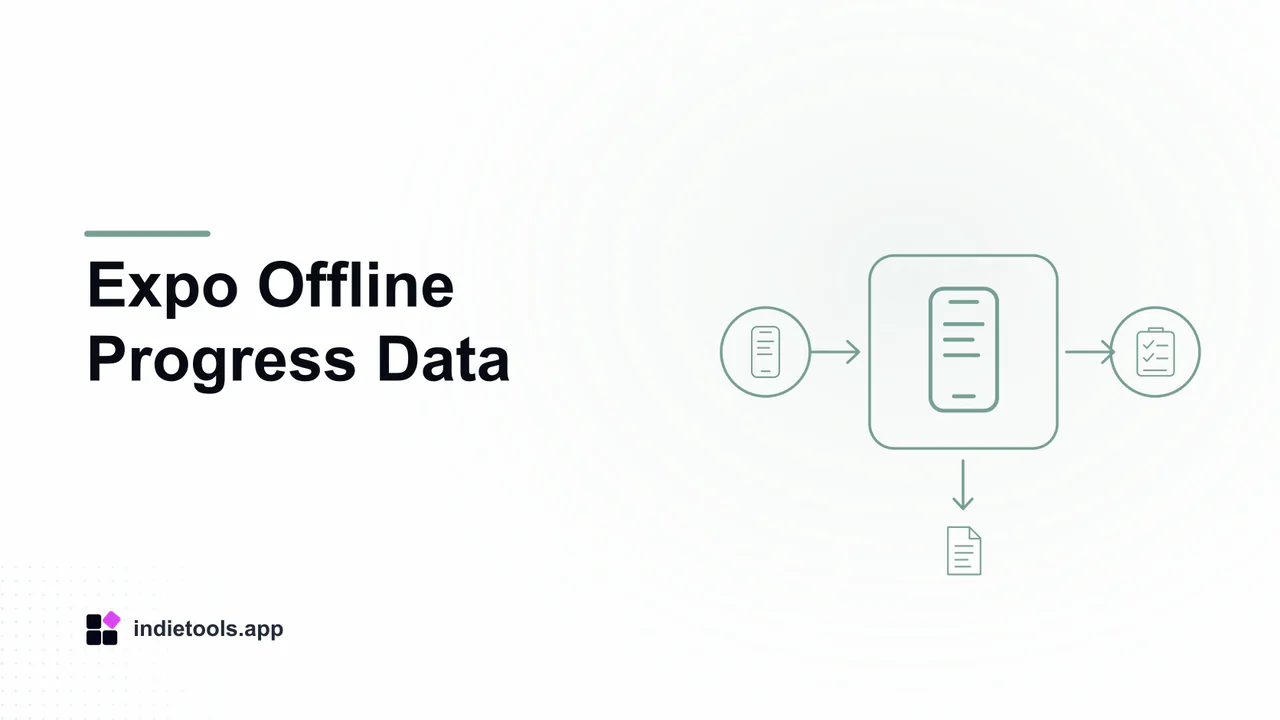 Expo Offline Progress Data: phone illustration with IndieTools branding