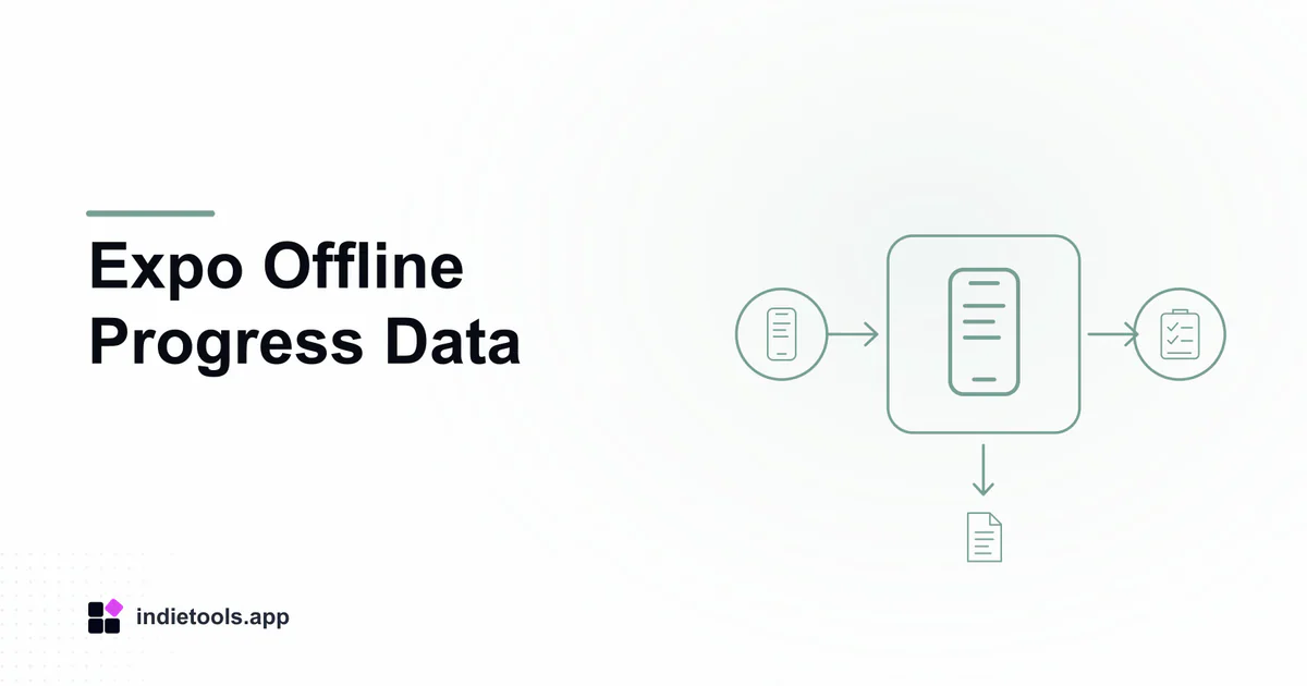 Expo Offline Progress Data: phone illustration with IndieTools branding