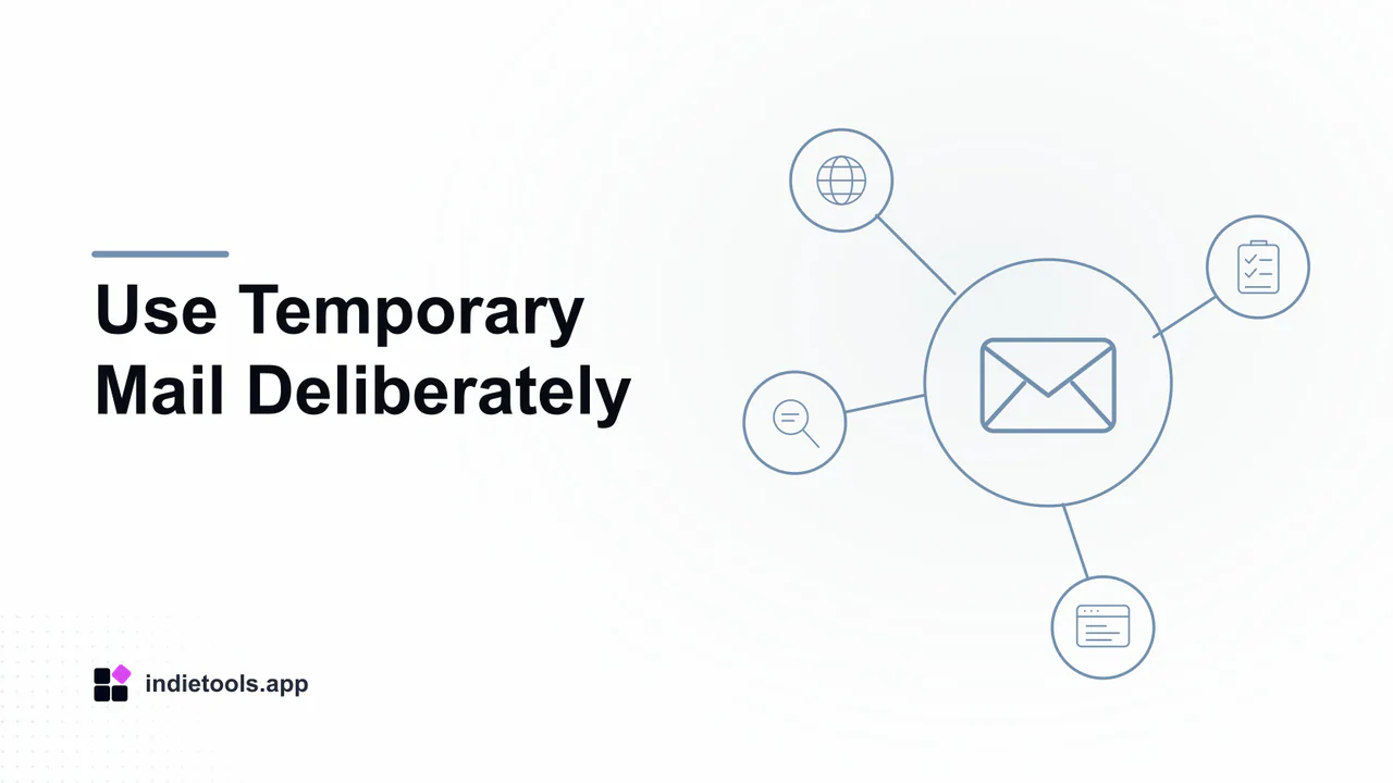 Use Temporary Mail Deliberately: email illustration with IndieTools branding