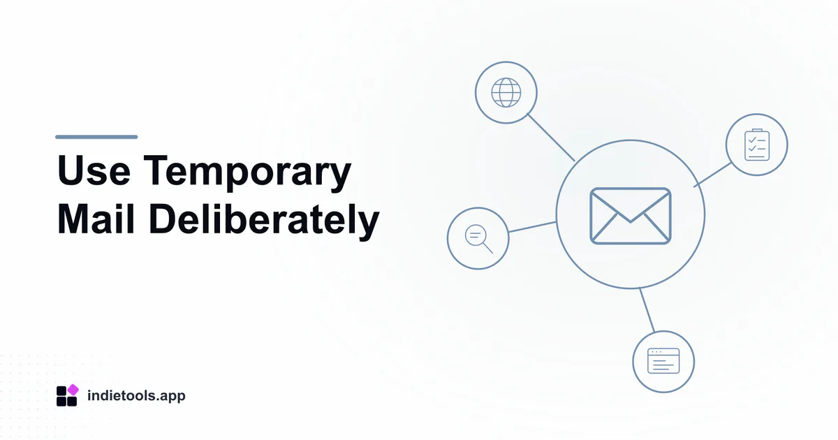 Use Temporary Mail Deliberately: email illustration with IndieTools branding