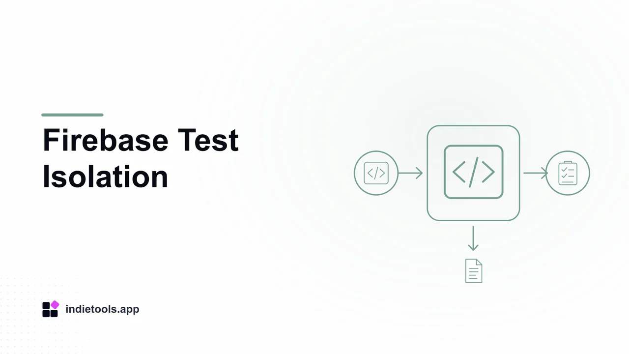Firebase Test Isolation: code illustration with IndieTools branding
