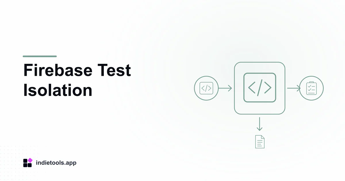 Firebase Test Isolation: code illustration with IndieTools branding