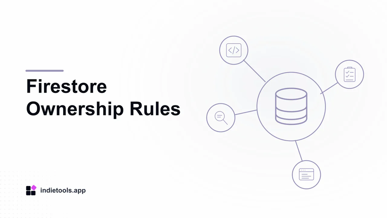 Firestore Ownership Rules: database illustration with IndieTools branding