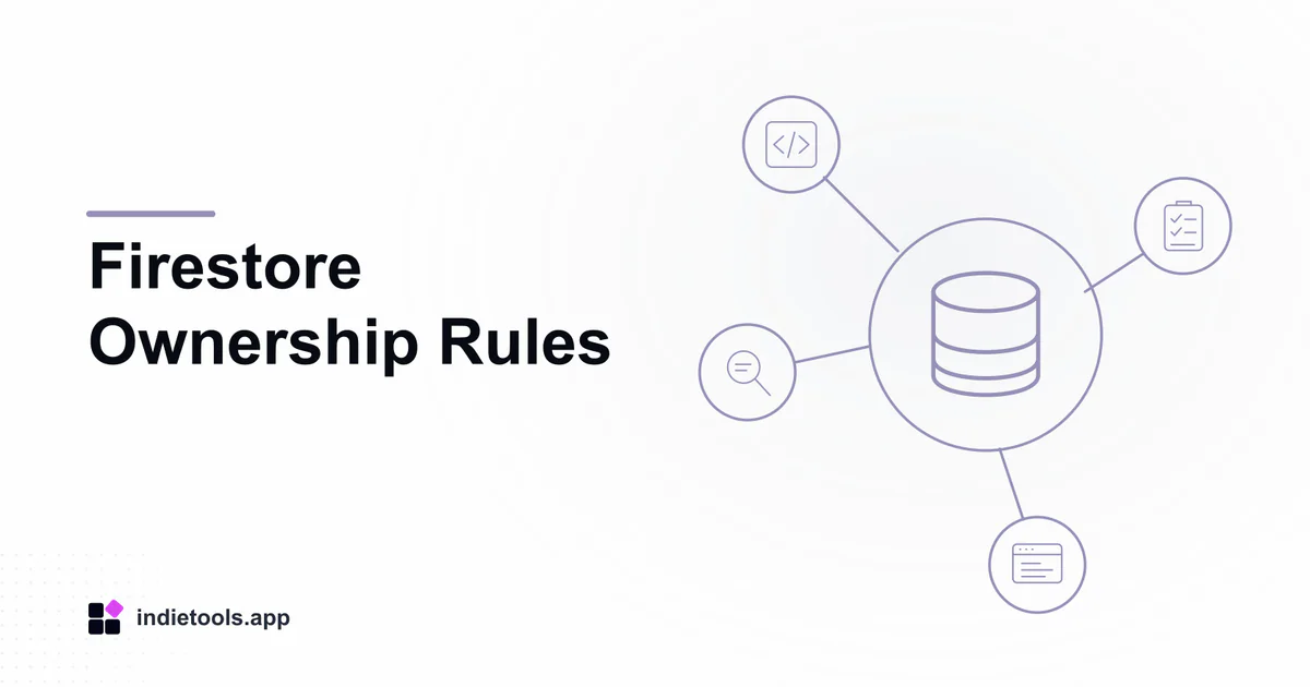 Firestore Ownership Rules: database illustration with IndieTools branding