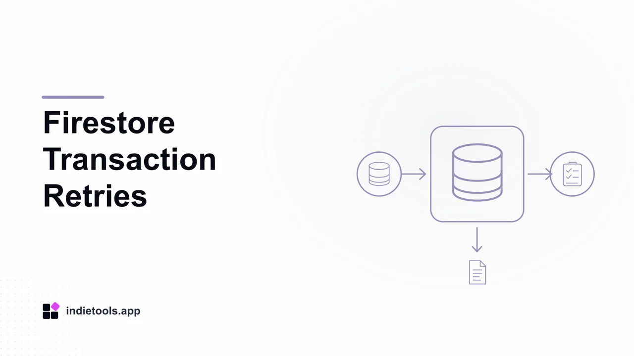Firestore Transaction Retries: database illustration with IndieTools branding