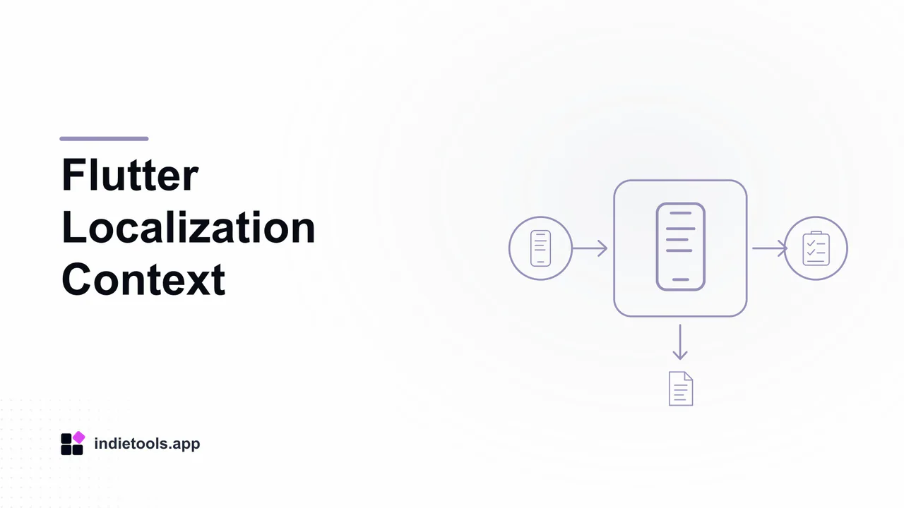 Flutter Localization Context: phone illustration with IndieTools branding