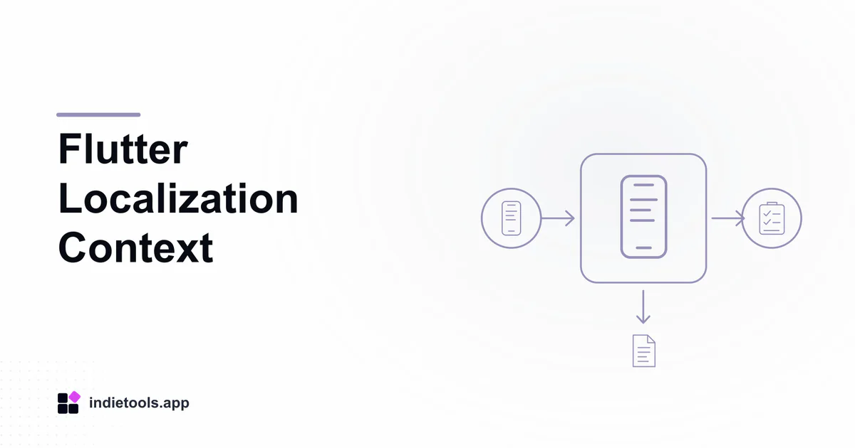 Flutter Localization Context: phone illustration with IndieTools branding