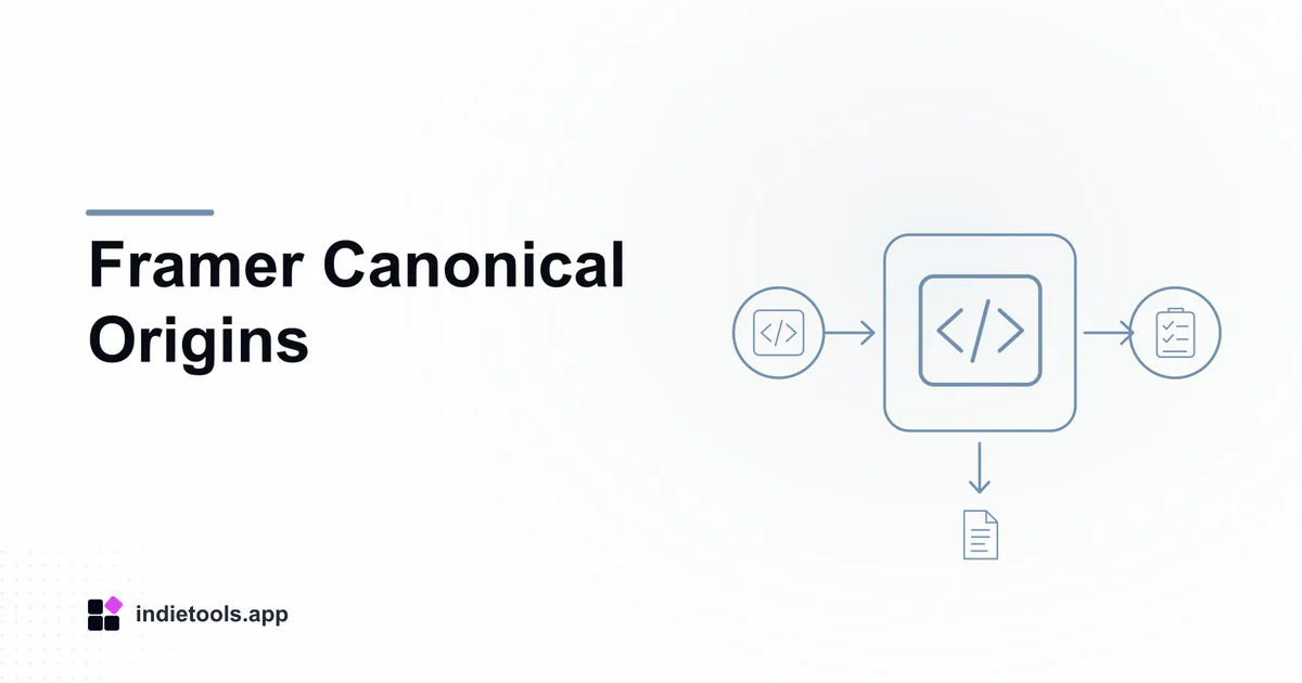 Framer Canonical Origins: code illustration with IndieTools branding