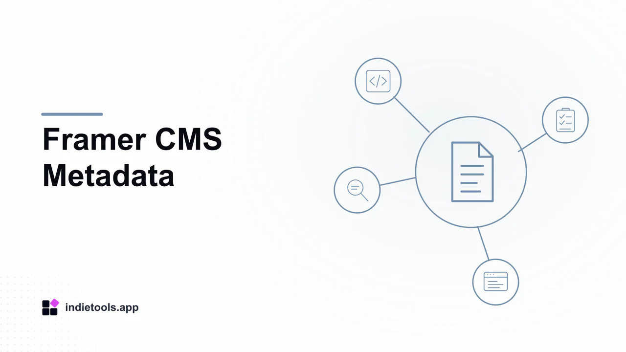 Framer CMS Metadata: document illustration with IndieTools branding