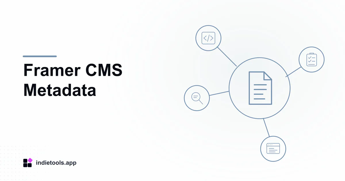 Framer CMS Metadata: document illustration with IndieTools branding