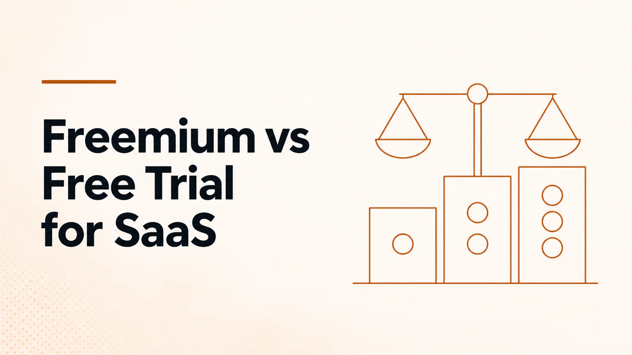Freemium vs Free Trial for SaaS article cover showing text and balance scale illustration