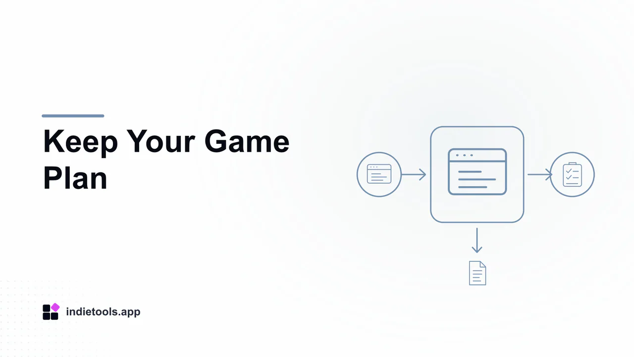 Keep Your Game Plan: browser illustration with IndieTools branding