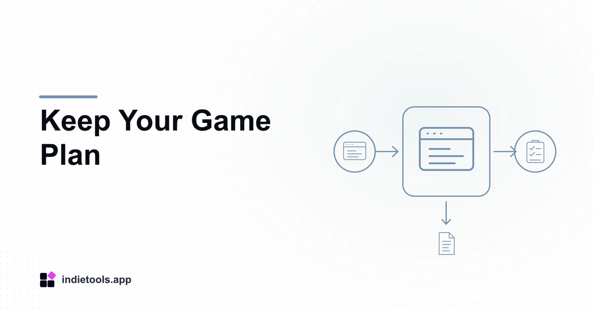 Keep Your Game Plan: browser illustration with IndieTools branding