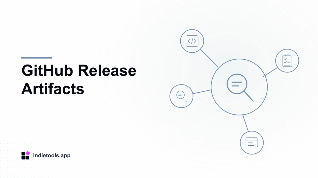 GitHub Release Artifacts: search illustration with IndieTools branding