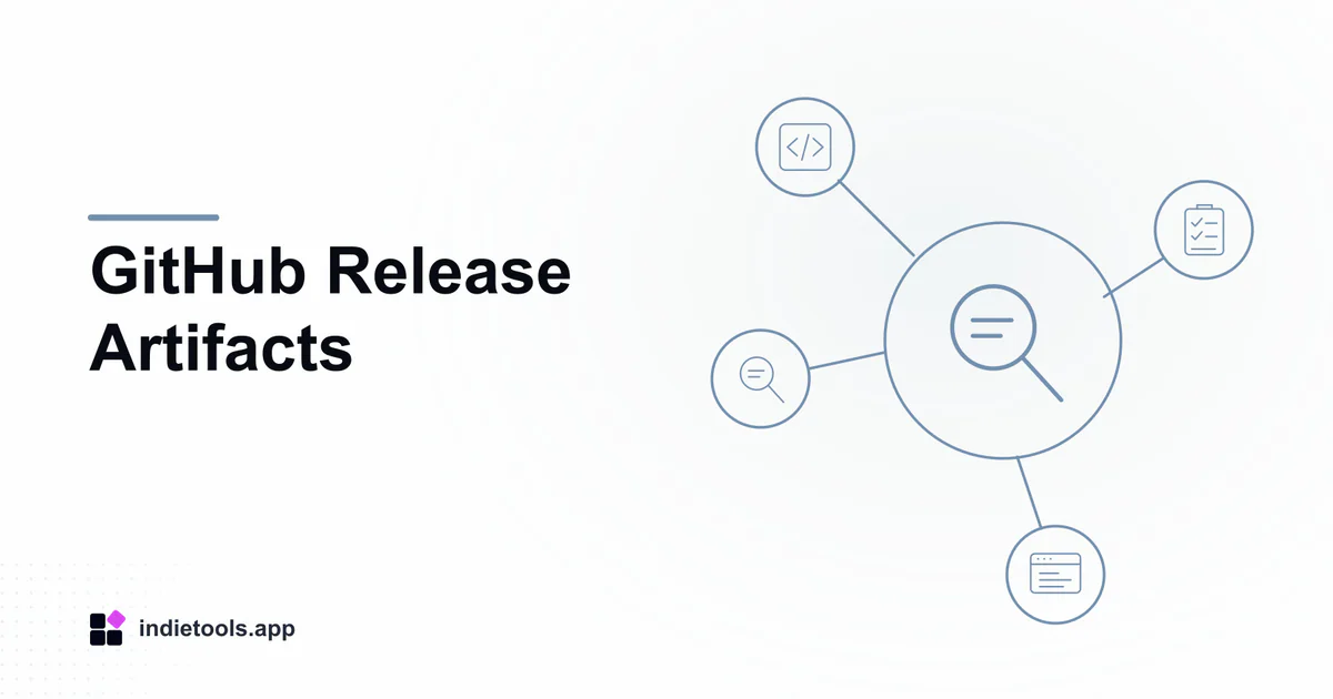 GitHub Release Artifacts: search illustration with IndieTools branding